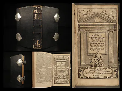 1708 French Huguenot BIBLE Geneva Beza Marot Psalms Music Silver Clasp Binding • $750