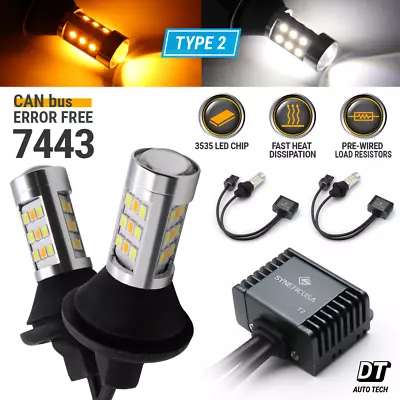 Error Free  White/Amber 7443 LED DRL Switchback Turn Signal Parking Light Bulbs • $35.99