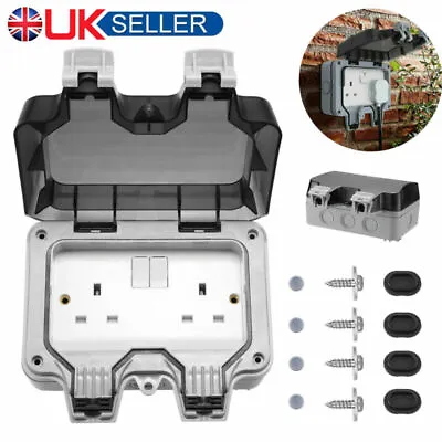 £12.59 • Buy Power Electric Socket Switch 2 Gang Weatherproof Outdoor Garden Plug Box Cover