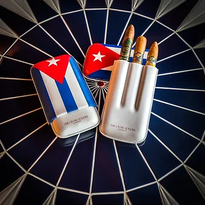 Cuban Flag Leather Cigar Travel Case For 3 Cigars Gauge 56 To 64  • $98.64