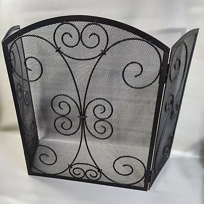 3 Panel Steel Fireplace Screen Black Iron Safety Mesh Spark Protector 30 1/2  • $59.99