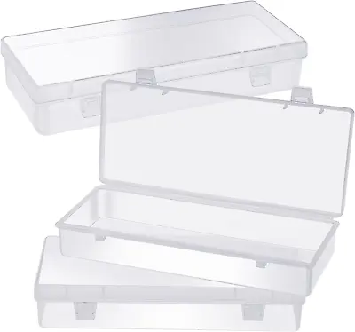 WLLHYF 3Pack Small Plastic Storage Containers With Hinged Lids Rectangle Clear • £11.84