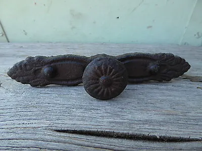 $5.99 • Buy Rustic Cast Iron Handle Knob With Back Plate Farmhouse Cast Iron Cabinet Pull