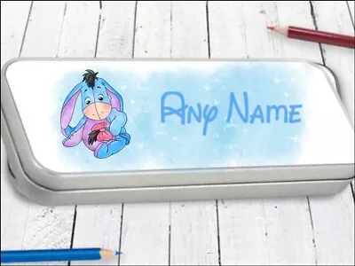 Eeyore  Personalised Pencil Pen Case Tin With Any Name Pink Blue Or Silver • £8.65