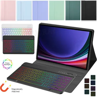 For Samsung Galaxy Tab A8 A9 Plus S9 FE S8 S7 Smart Case Backlit Keyboard Mouse • £23.99