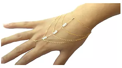 Womens BEADED Slave Chain Finger Ring Bangle Hand Harness Bracelet Beach Boho  • £3.88