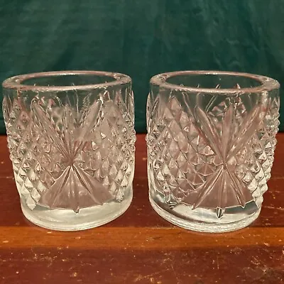 Vintage Heavy Cut Glass Lowball Glasses Old Fashioned/Whiskey Cocktail Set Of 2 • $35
