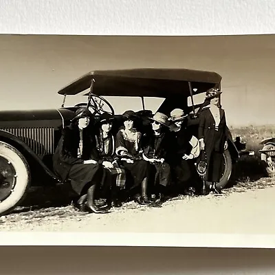 Antique Snapshot Group Photograph Beautiful Women On Car 1920s Flappers • $16.95