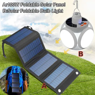 80W USB Solar Panel Kit Folding Power Bank Camping Phone Charger /Solar Bulb US • $18.99