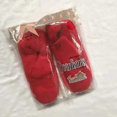 Vintage NIP Dearfoams Red Soft Faux Fur Booties Slippers Womens Medium 6.5 - 7 • $19.99