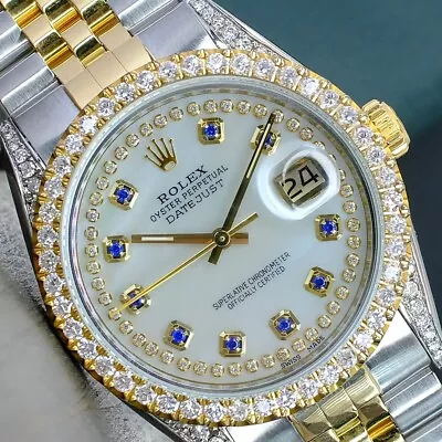 Rolex Mens Datejust Gold & Steel White Mop Diamond Dial Bezel Lugs 36mm Watch • $7899