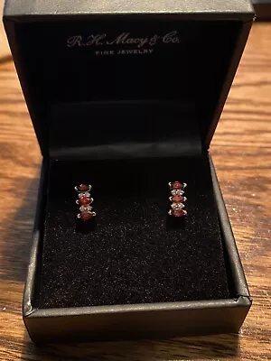 Real 14K Yellow Gold Marquis Cut Garnet & Genuine Diamond Earrings • $94.44