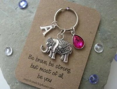 £6.15 • Buy Elephant Keyring, Keychain, Personalised, Initial, Birthstone, Elephant Gift
