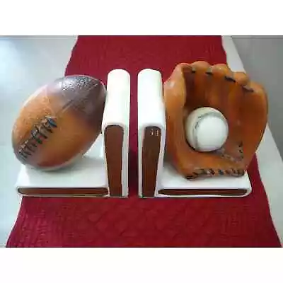 Vtg Lefton 1960s Ceramic Bookends #H067 Baseball In The Mitt & Football  • $30