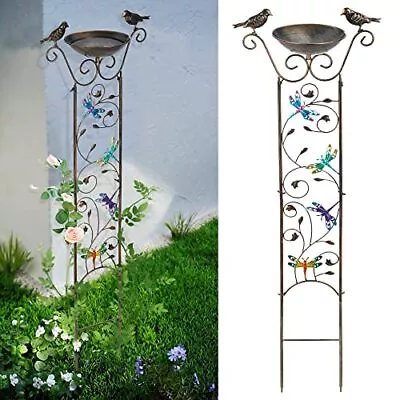 Bird Bath With Trellis Outdoor Antique Garden Iron Plant Trellis With Decorative • $37.78