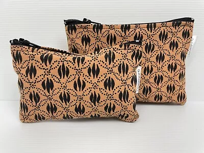 Caramel & Black Pea Design Fabric Coin Purse Handmade In Australian Cotton • $8