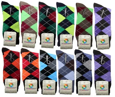 12 Pairs New Cotton Fashion Men Argyle Style Dress Socks Size 10-13 Multi Color • $18.85