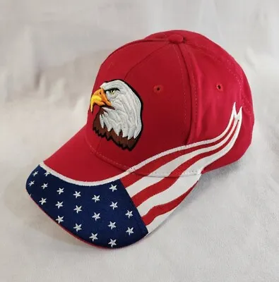 Eagle Patriotic Embroidered 3D Flag Hat Cap Red Adjustable Hook & Loop One Size  • $12.80