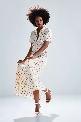 Zara Cream & Brown Polka Dot Maxi Shirt Dress Size S / UK 8 CELEB FAVE • £19.99