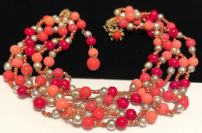 Miriam Haskell Signed Necklace Rare Vintage Gilt Coral Red Pearl A5 • $298