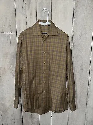 Vintage Burberry London Camel Brown Nova Check Men's Dress Shirt Size Small • $41.97