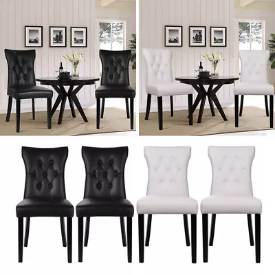 2/4X Dining Chairs Home Kitchen High Back PU Leather Upholstered Wood Legs Black • £203.95
