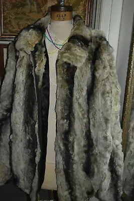 Men's Gray Black Rex Chinchilla Fur Coat Jacket 6x Approx 60 In Chest • $500