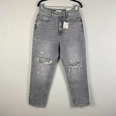 Zara Jeans Womens 8 Classic Mom Fit Distressed Gray High Rise • £24.08