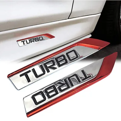 £6.31 • Buy 1 Pair Red Metal Turbo Side Wing Badge Chrome Fender Sport Emblem 3D Sticker