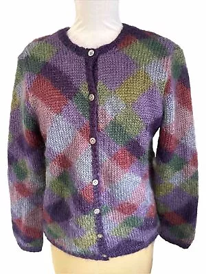 Talbots Multicolored Hand Knit Mohair Blend Cardigan Sweater LARGE PETITE • $39.99