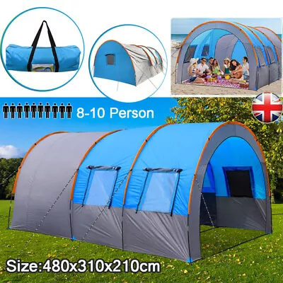 8-10 Man Waterproof Camping Tent Group Family Outdoor Hiking Tunnel Travel Room • £99.99