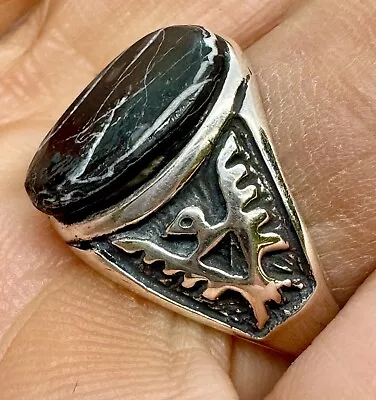 White Buffalo Turquoise Ring Sz 6.5 Sterling Silver Thunderbird Southwest • $49.94