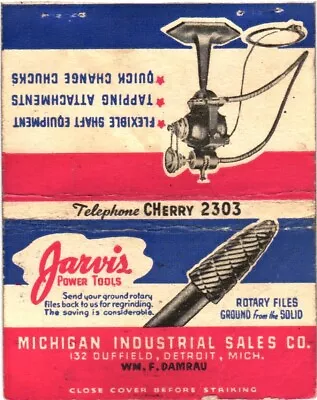 Jarvis Power Tools Michigan Industrial Sales Co. Vintage Matchbook Cover • $8.99