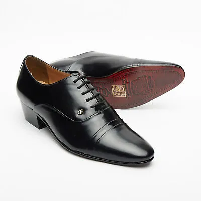 Lucini 26286 Men's Real Leather Lace Up Cuban Heel Pointed Formal Wedding Shoes • £54.95