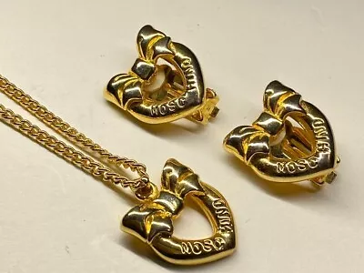 Authentic Moschino Gold Heart Necklace & Clip On Earrings Set Vintage USED • $180