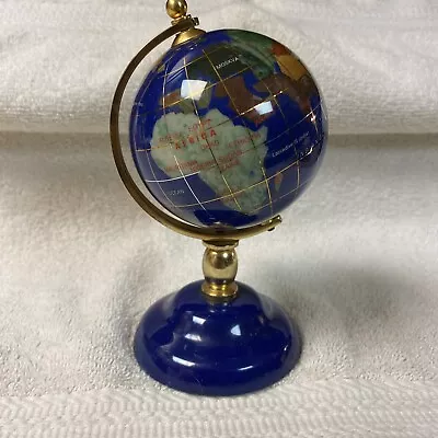 VTG. Blue Lapis Glass World Globe With Semi Precious Gemstones • $29.99