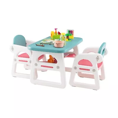 3 PCS Kids Table & Chairs Set Children Toddler Activity Desk Set W/ Storage Rack • £64.95