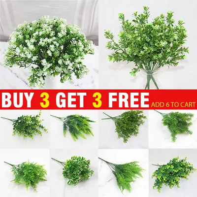 Artificial Plants Indoor Outdoor Fake Leaf Foliage Bush Flower Garden Home Decor • £3.31