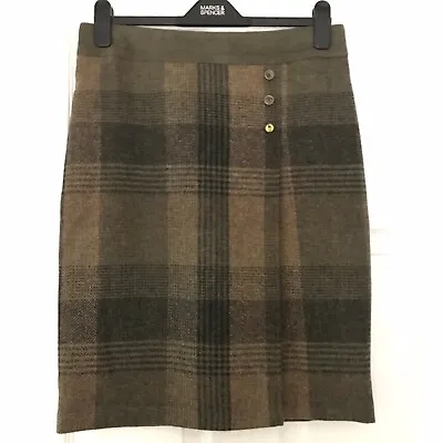 Jack Murphy Green & Brown Tweed Moon British Wool Skirt Size 10 • £24.99