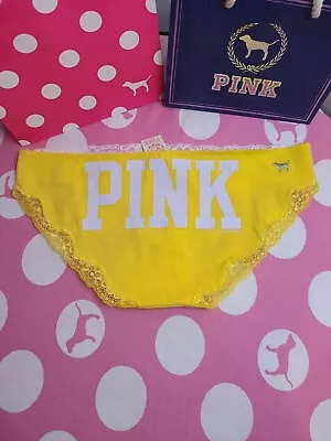 NWT VTG VS PINK Lace Trim Cotton Bikini Panty Size M 💛 Rare! • $50