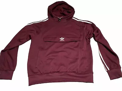 Adidas Mens Hoodie Size Medium Maroon Burgundy Trefoil Heavyweight Zip Pockets • $23.88