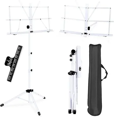 Music Stand 2 In 1 Dual-Use Folding Sheet Music Stand & Desktop Book Stand White • $21.99