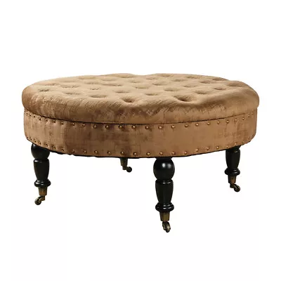 Large Upholstered Tufted Button Velvet Round Ottoman Coffee Table Caster Wheels • $169.99