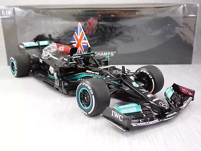 1/18 Minichamps 2021 F1 Mercedes-AMG W12E #44 Lewis Hamilton British GP W/flag • $85