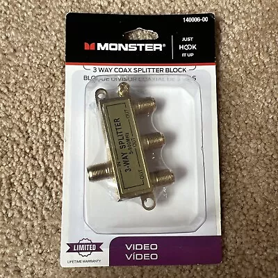 Monster Just Hook It 1400006-00 3 Way Coax Splitter Block Video  Brand New! • $8