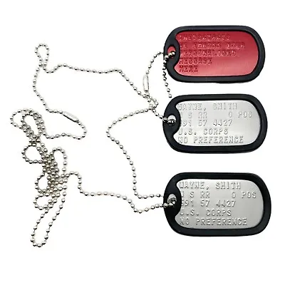 U.S. Military SET Personalised Army Dog Tags With Additional RED MEDIC ALERT TAG • £8