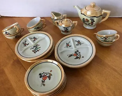1930s DISNEY Porcelain MICKEY + MINNIE MOUSE Childrens TEA SET . Japan • $105