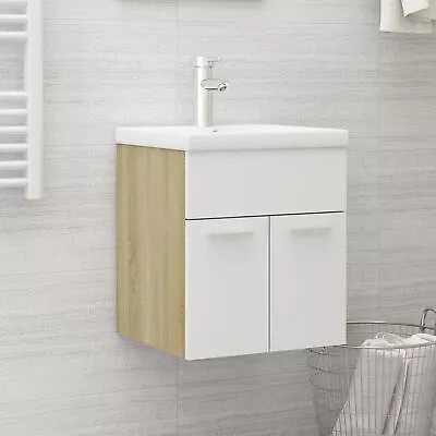 Sink Cabinet With Built-in Basin White And Sonoma Oak Chipboard O9F3 • £269.99