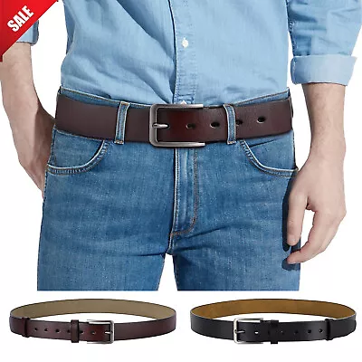 Mens Belts Genuine Leather Belts Casual Dress Jeans With Prong Buckle Waistband • $11.15