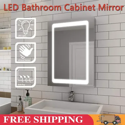 LED Light Bathroom Mirror Cabinet Demister Shaver Socket Sensor Wall Mounted UK • £7.98